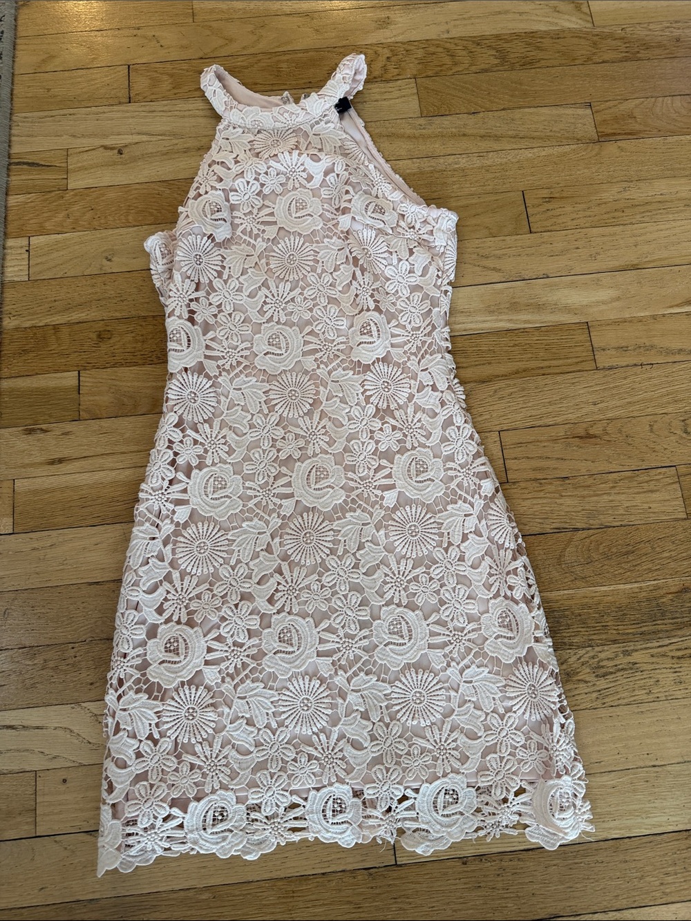 Lulu's Blush Pink Floral Lace Halter Mini Dress
